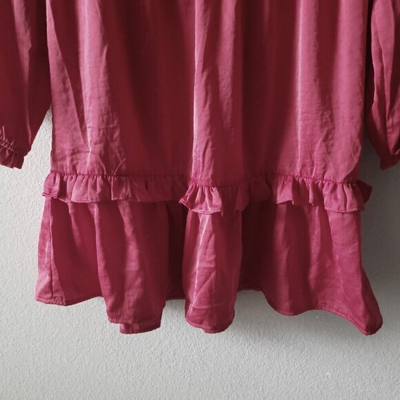 Knox Rose Red Dress Shiny Long Flutter Sleeve Flowy Dress Size Small S NEW! - Picture 3 of 12